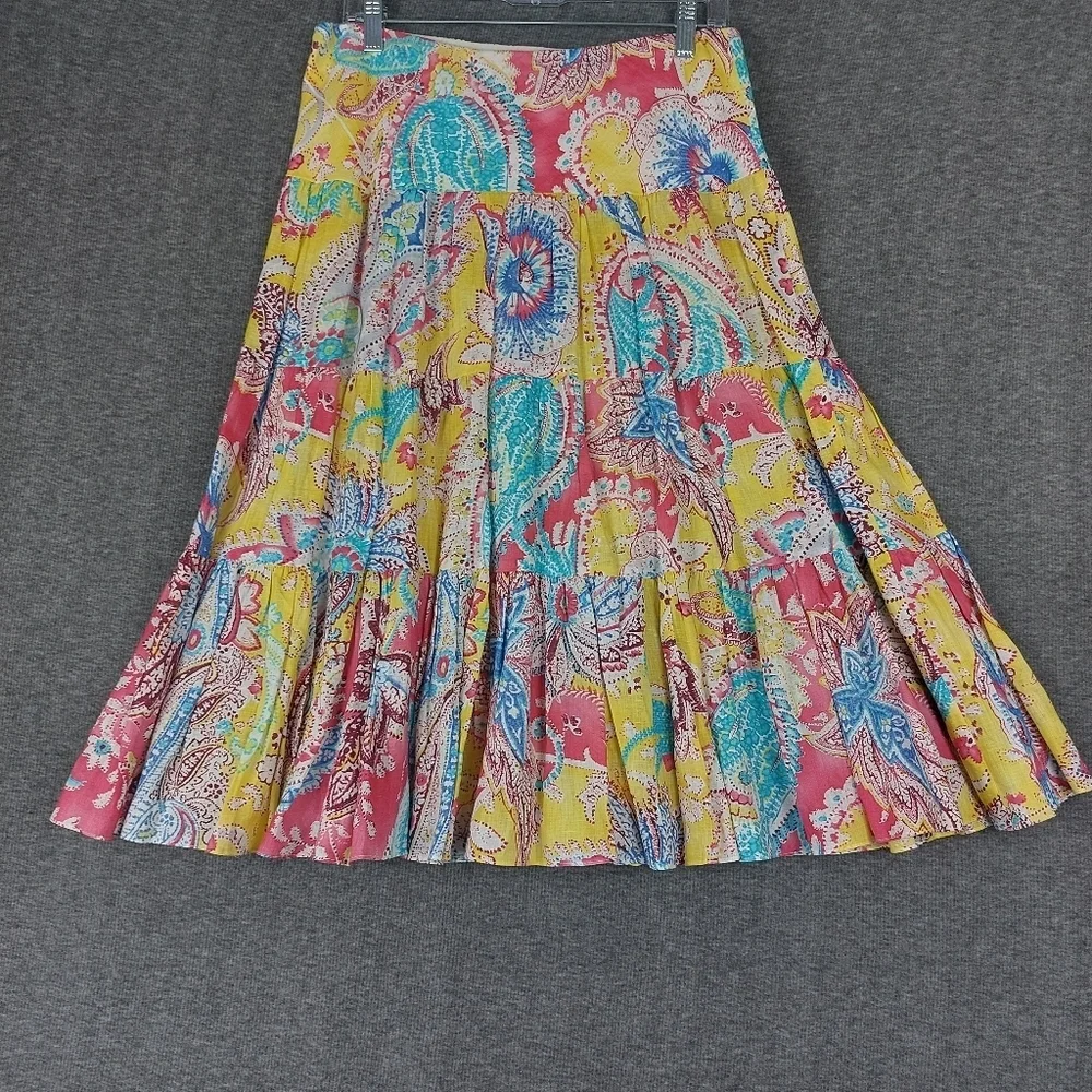 LAUREN RALPH LAUREN WOMENS MULTICOLOR PAISLEY 100% LINEN PULLON SKIRT SIZE S - Picture 5 of 6